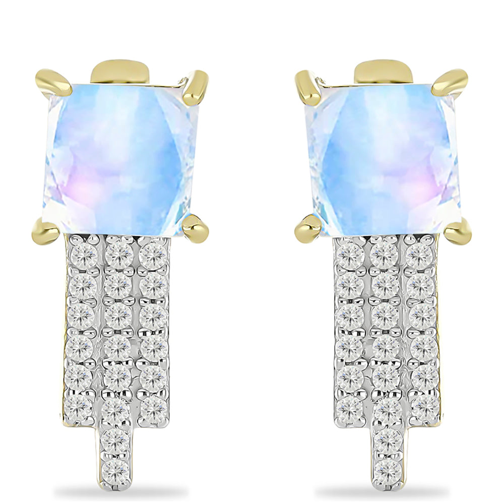 Cercei din Argint 925 Placat cu Aur ( 3.41 grame ) cu Piatra Lunii Curcubeu și Topaz Alb 2.44 Carate 1 