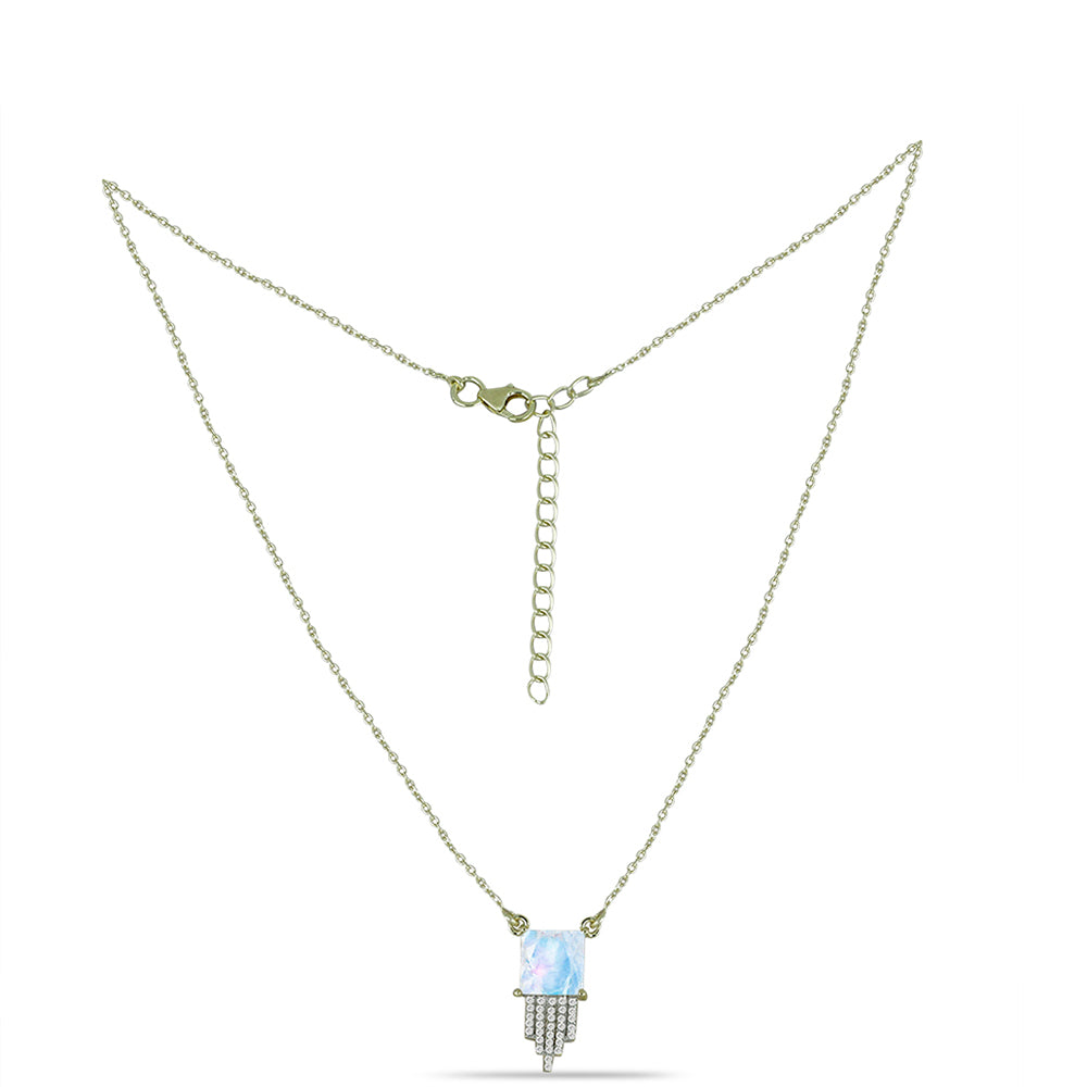 Colier din Argint 925 Placat cu Aur ( 3.08 grame ) cu Piatra Lunii Curcubeu și Topaz Alb 2.73 Carate 1 