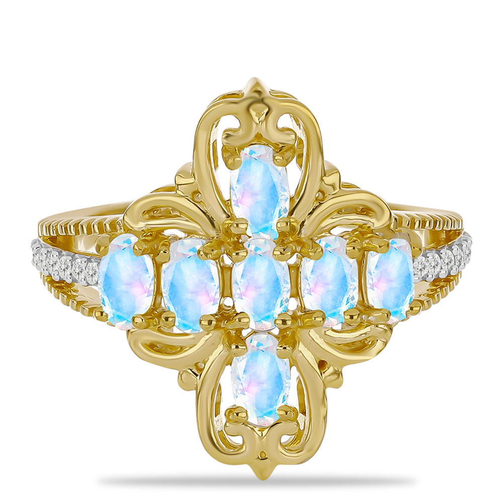 Inel din Argint 925 Placat cu Aur ( 4.28 grame ) cu Piatra Lunii Curcubeu și Topaz Alb 1.53 Carate 1 