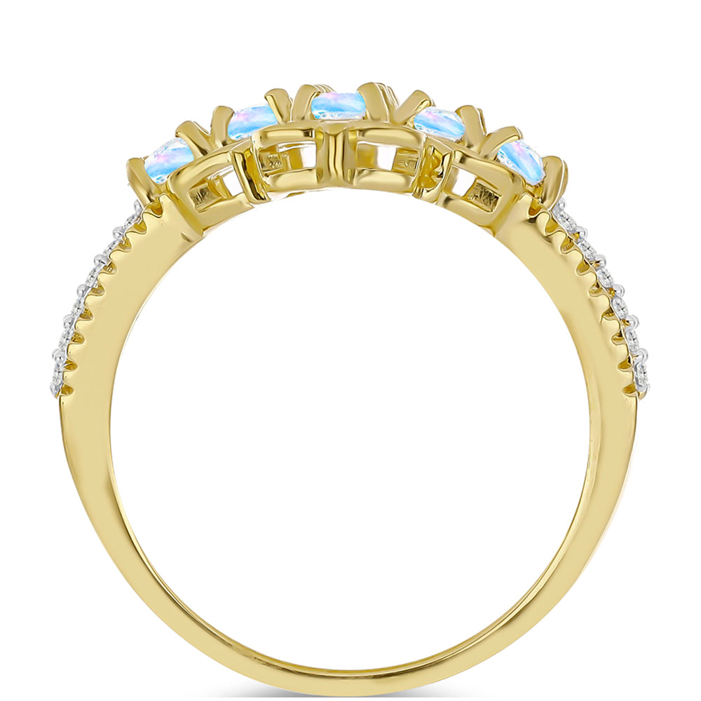 Inel din Argint 925 Placat cu Aur ( 4.28 grame ) cu Piatra Lunii Curcubeu și Topaz Alb 1.53 Carate