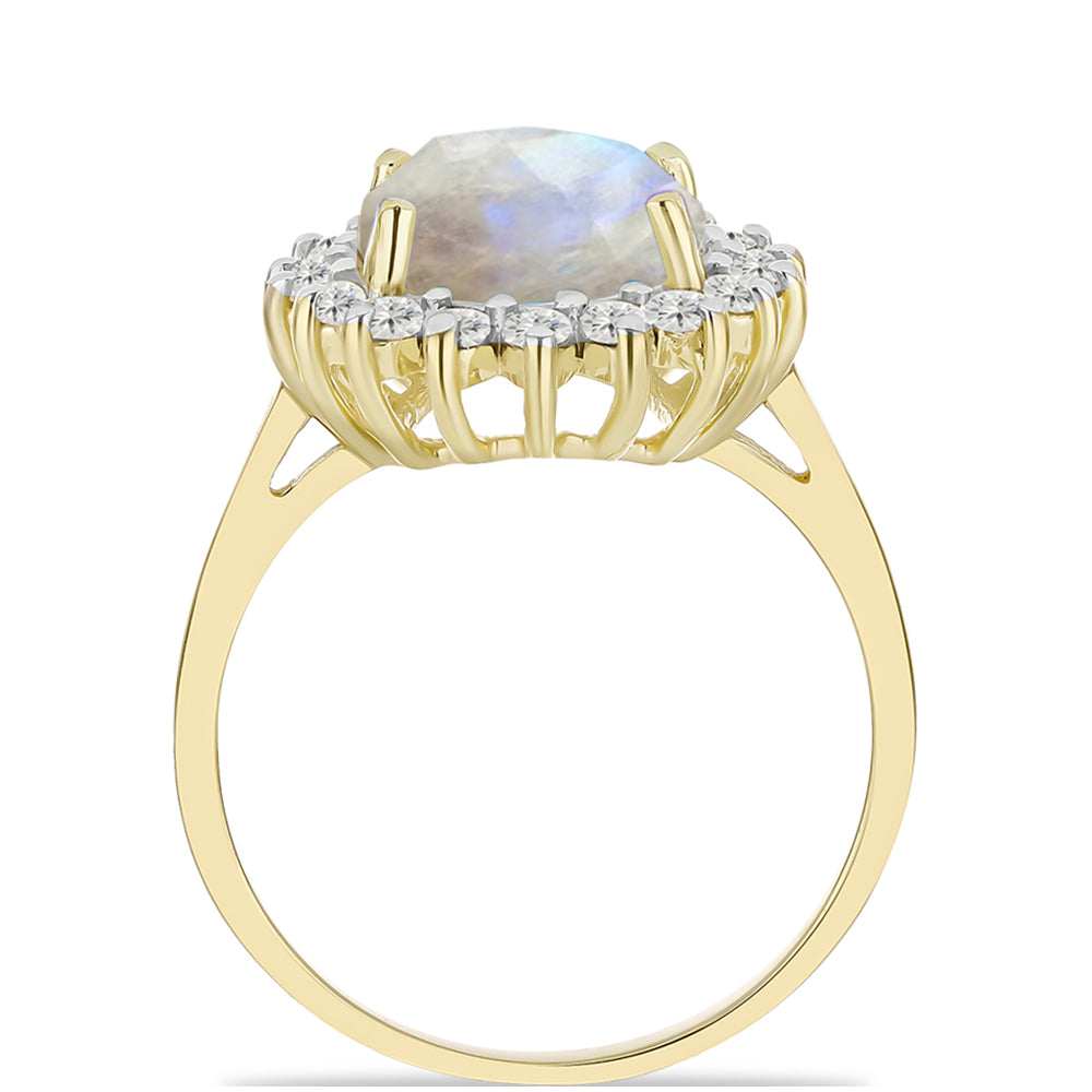 Inel din Argint 925 Placat cu Aur ( 3.52 grame ) cu Piatra Lunii Curcubeu și Topaz Alb 5.25 Carate 2 
