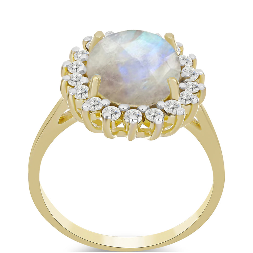 Inel din Argint 925 Placat cu Aur ( 3.52 grame ) cu Piatra Lunii Curcubeu și Topaz Alb 5.25 Carate