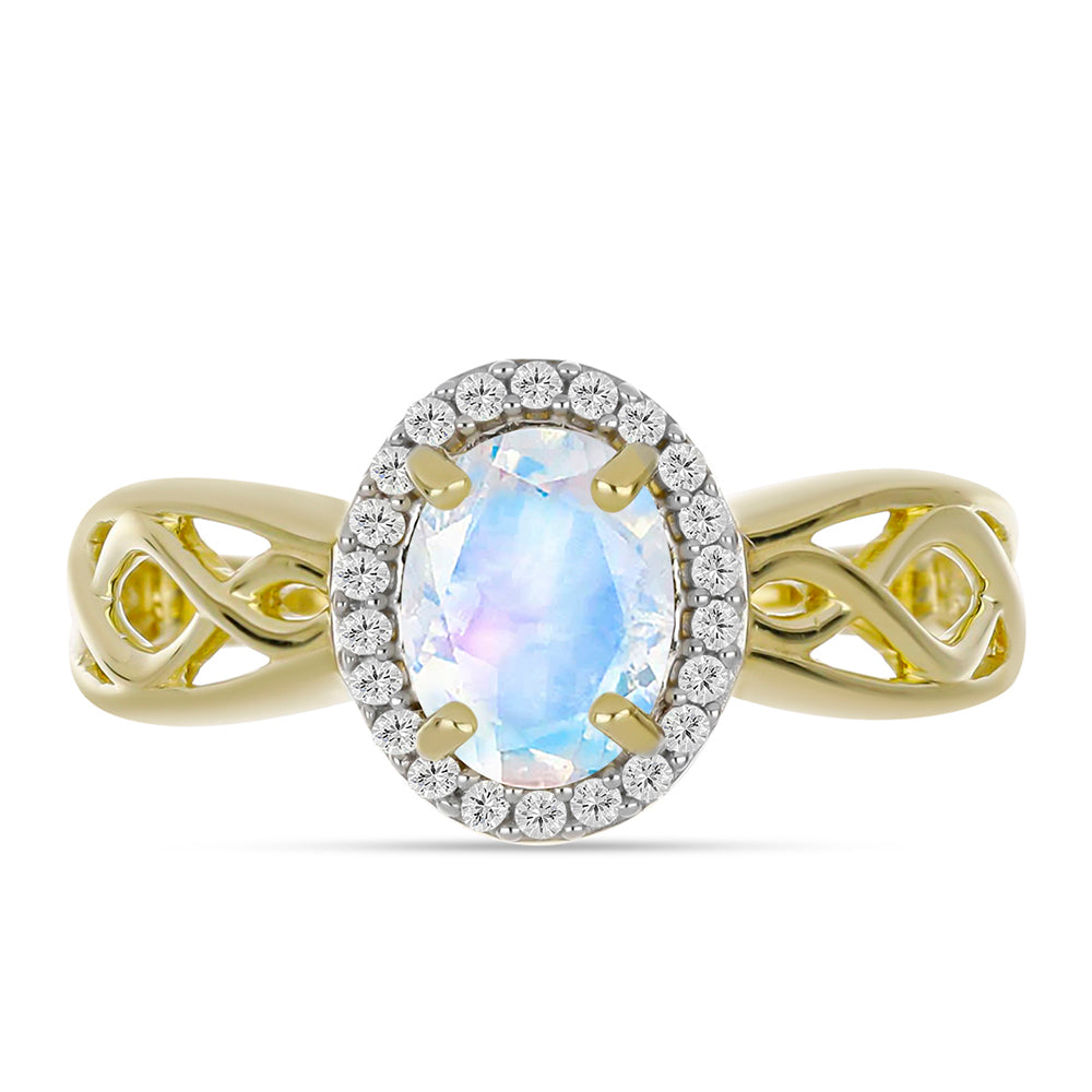 Inel din Argint 925 Placat cu Aur ( 2.82 grame ) cu Piatra Lunii Curcubeu și Topaz Alb 1.23 Carate