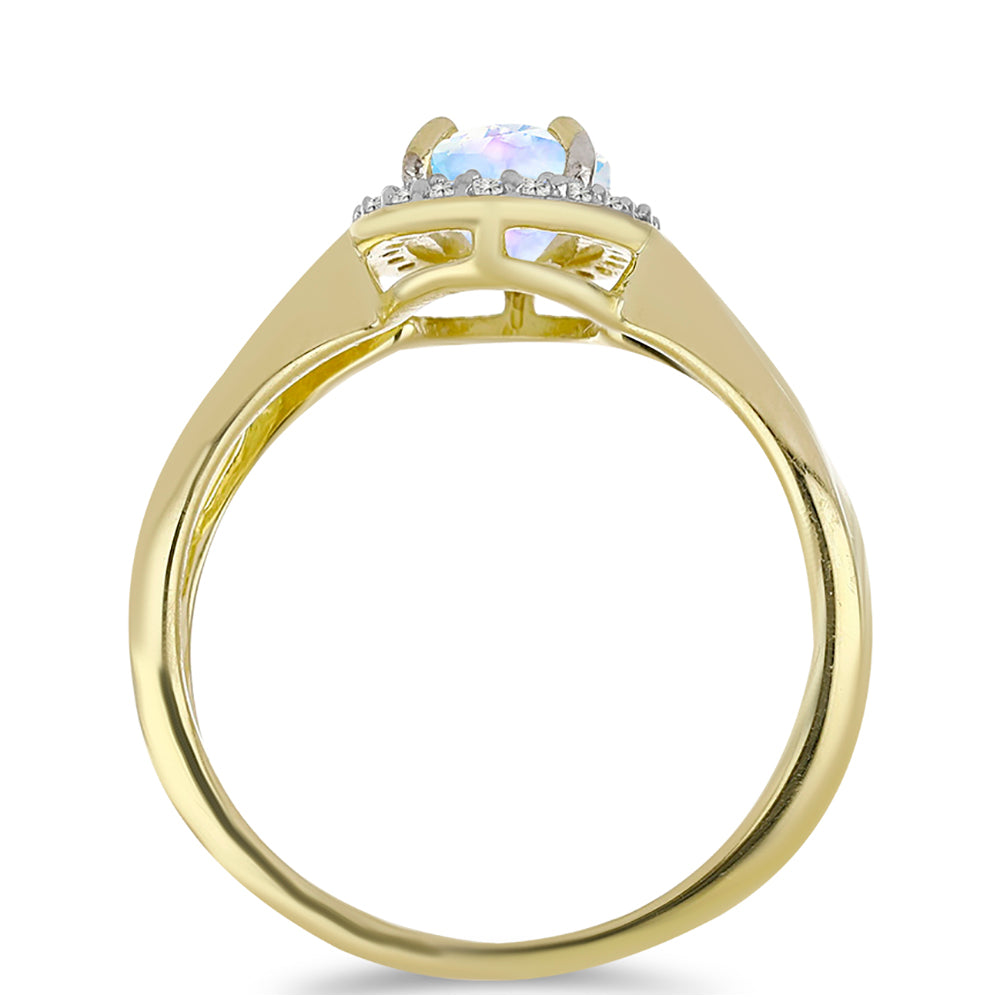 Inel din Argint 925 Placat cu Aur ( 2.82 grame ) cu Piatra Lunii Curcubeu și Topaz Alb 1.23 Carate 2 