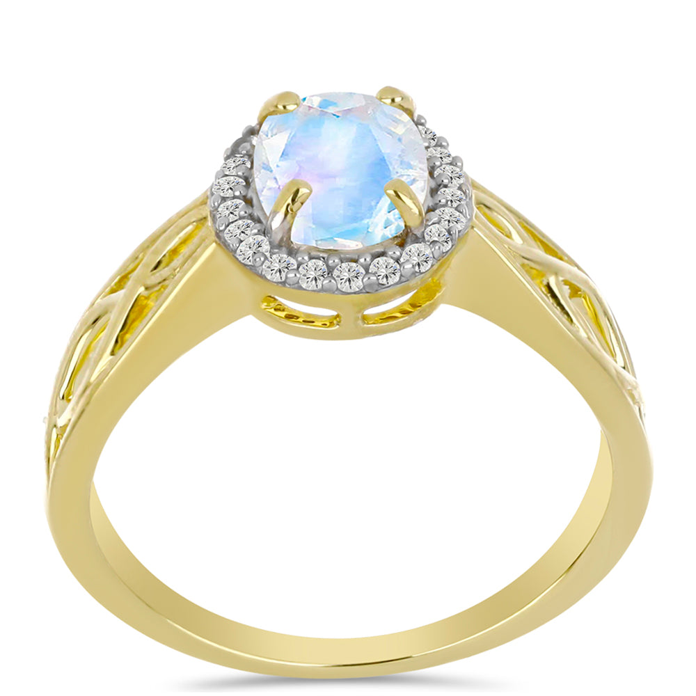 Inel din Argint 925 Placat cu Aur ( 2.82 grame ) cu Piatra Lunii Curcubeu și Topaz Alb 1.23 Carate 3 