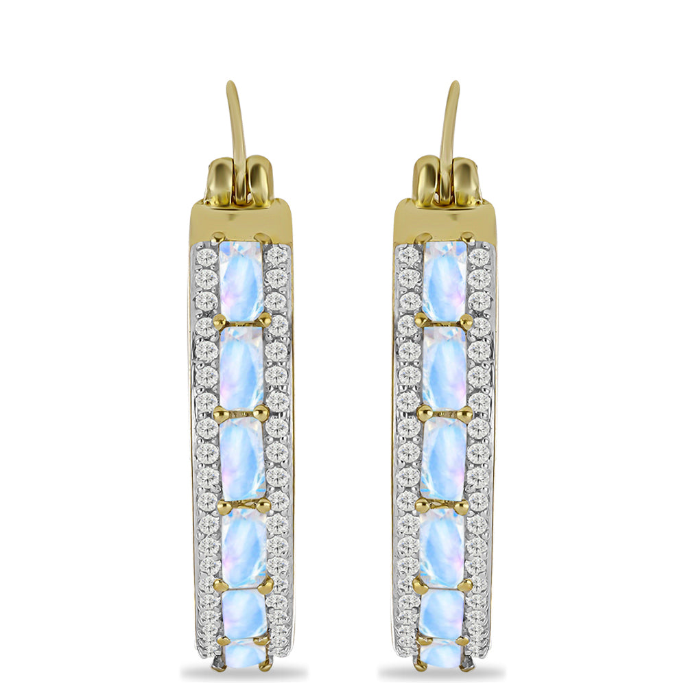 Cercei din Argint 925 Placat cu Aur ( 6.29 grame ) cu Piatra Lunii Curcubeu și Topaz Alb 2.01 Carate 1 