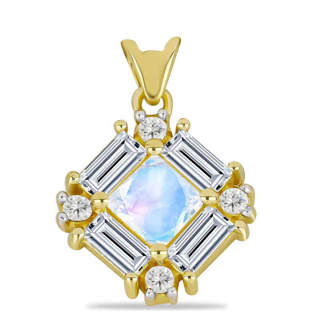 Pandantiv din Argint 925 Placat cu Aur ( 1.46 grame ) cu Piatra Lunii Curcubeu și Topaz Alb 1.84 Carate 1 