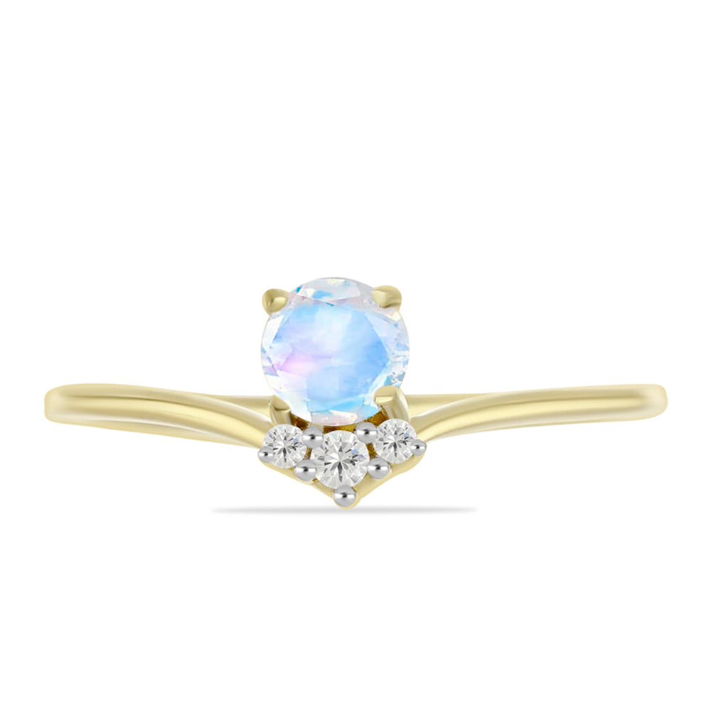 Inel din Argint 925 Placat cu Aur ( 1.51 grame ) cu Piatra Lunii Curcubeu și Topaz Alb 0.56 Carate 1 