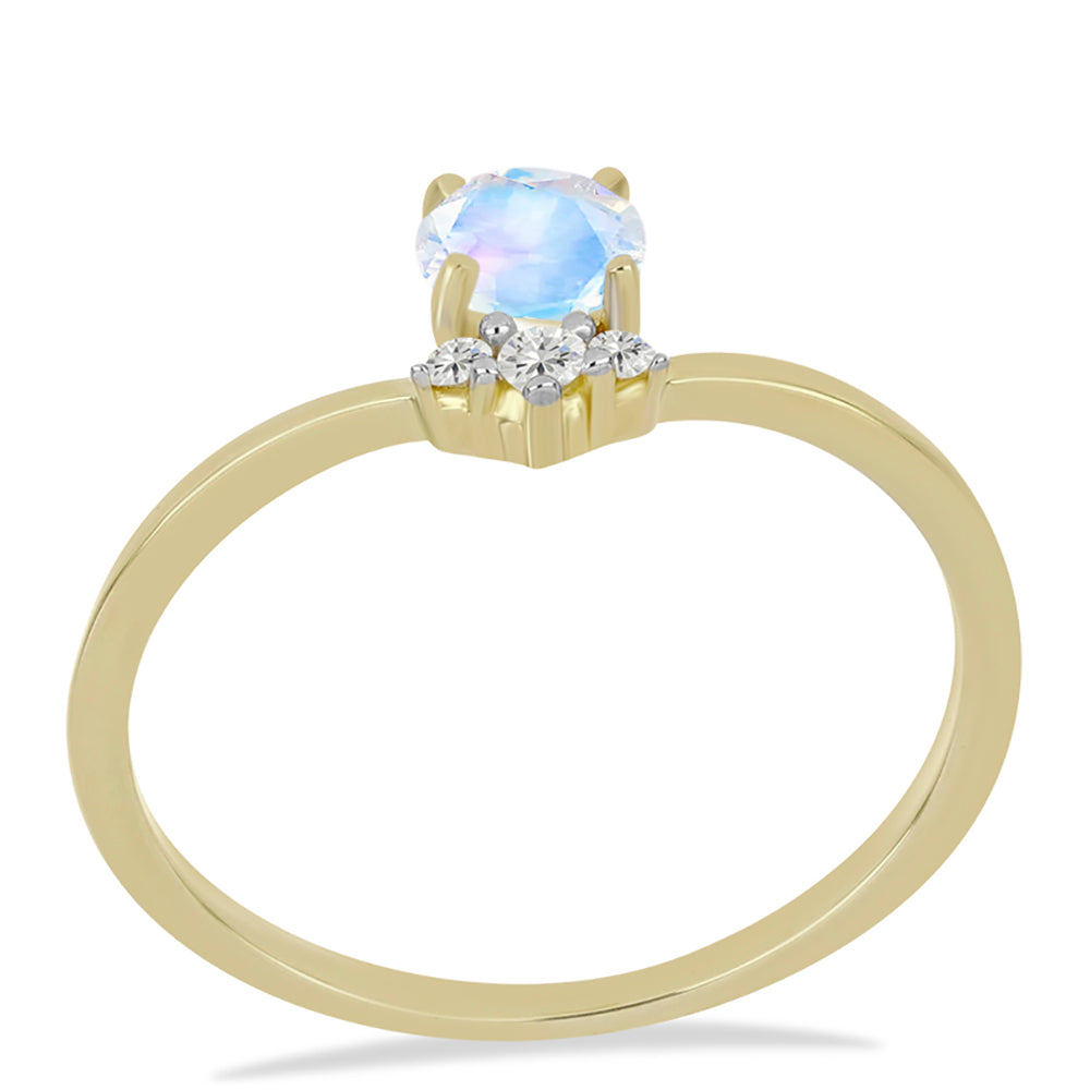 Inel din Argint 925 Placat cu Aur ( 1.51 grame ) cu Piatra Lunii Curcubeu și Topaz Alb 0.56 Carate 3 