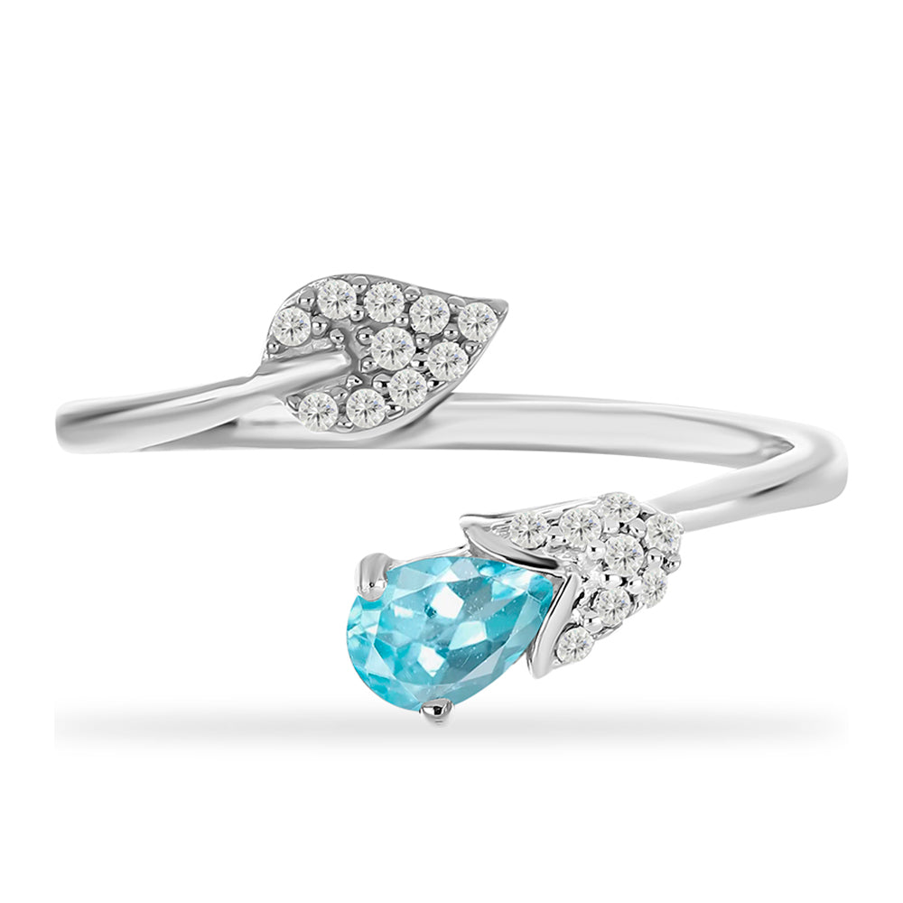 Inel din Argint 925 ( 2.33 grame ) cu Apatit Albastru ca Cerul și Topaz Alb 0.54 Carate 1 