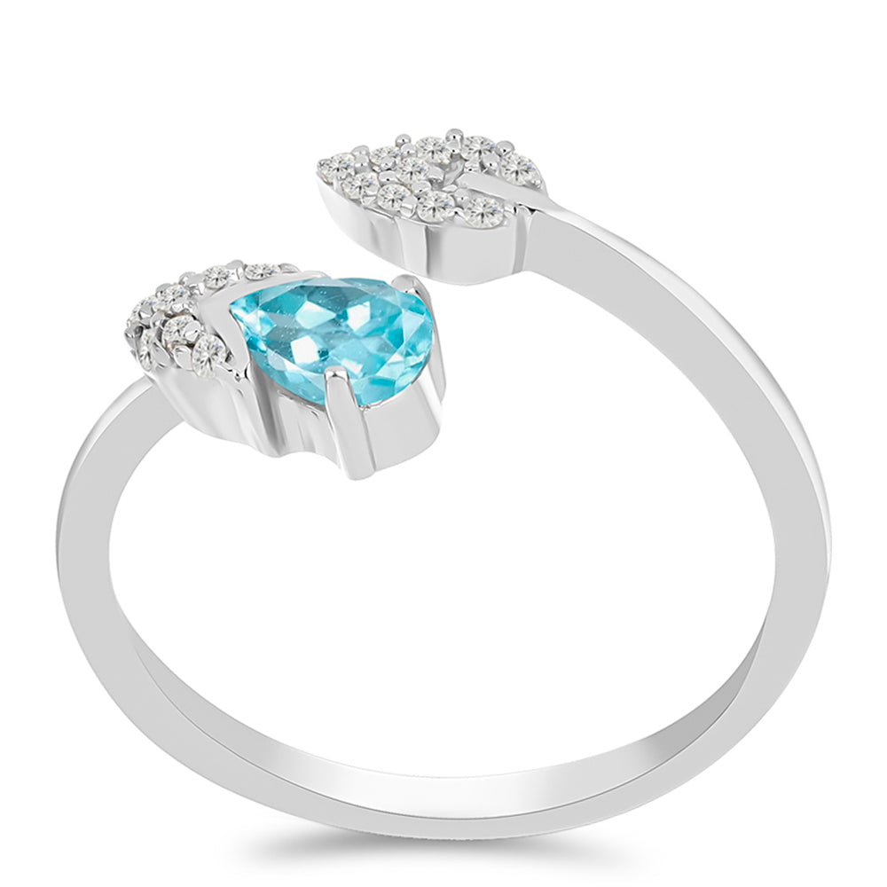 Inel din Argint 925 ( 2.33 grame ) cu Apatit Albastru ca Cerul și Topaz Alb 0.54 Carate