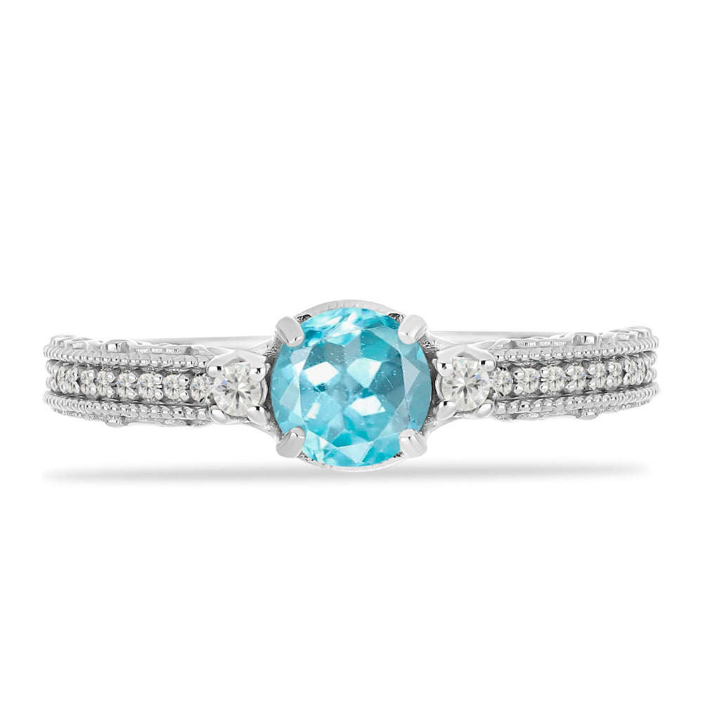 Inel din Argint 925 ( 2.7 grame ) cu Apatit Albastru ca Cerul și Topaz Alb 1.06 Carate