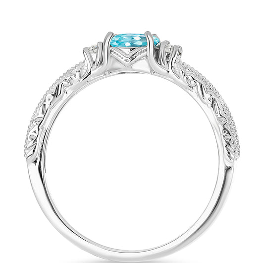 Inel din Argint 925 ( 2.7 grame ) cu Apatit Albastru ca Cerul și Topaz Alb 1.06 Carate