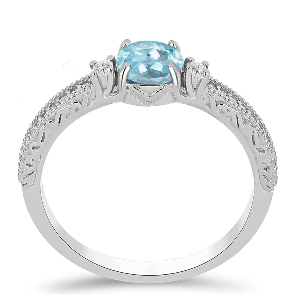 Inel din Argint 925 ( 2.7 grame ) cu Apatit Albastru ca Cerul și Topaz Alb 1.06 Carate