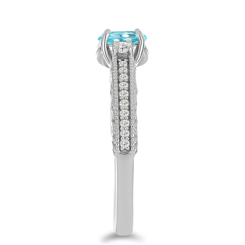 Inel din Argint 925 ( 2.7 grame ) cu Apatit Albastru ca Cerul și Topaz Alb 1.06 Carate 4 