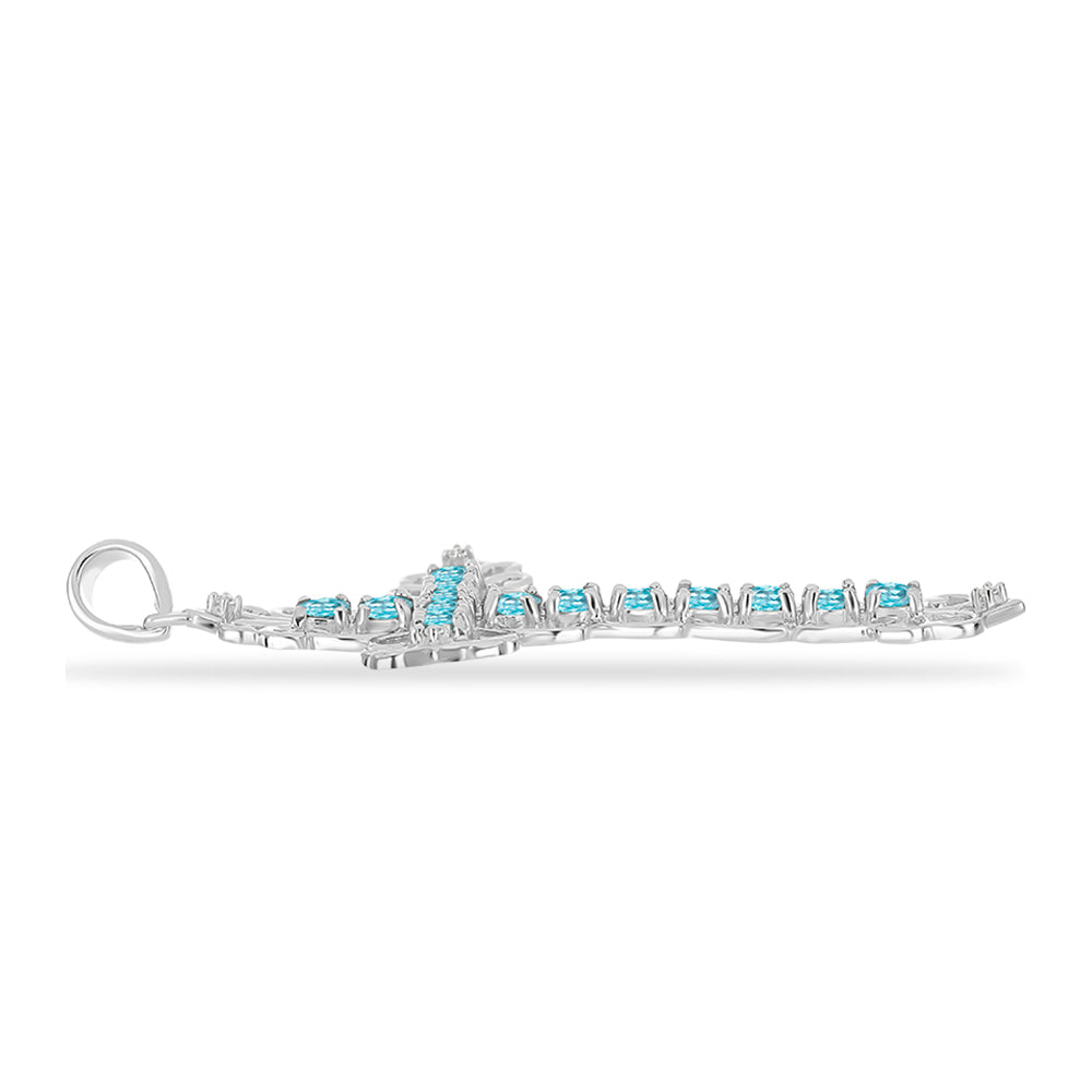 Cruce Pandantiv din Argint 925 ( 3.8 grame ) cu Apatit Albastru ca Cerul și Topaz Alb 1.59 Carate 2 