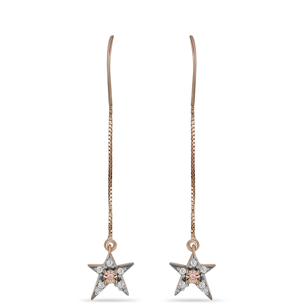 Cercei din Argint 925 Placat cu Aur Roz ( 2.11 grame ) cu Diamant Dansantor Roz și Topaz Alb 0.17 Carate 1 