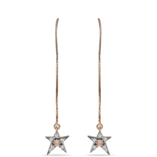 Cercei din Argint 925 Placat cu Aur Roz ( 2.11 grame ) cu Diamant Dansantor Roz și Topaz Alb 0.17 Carate