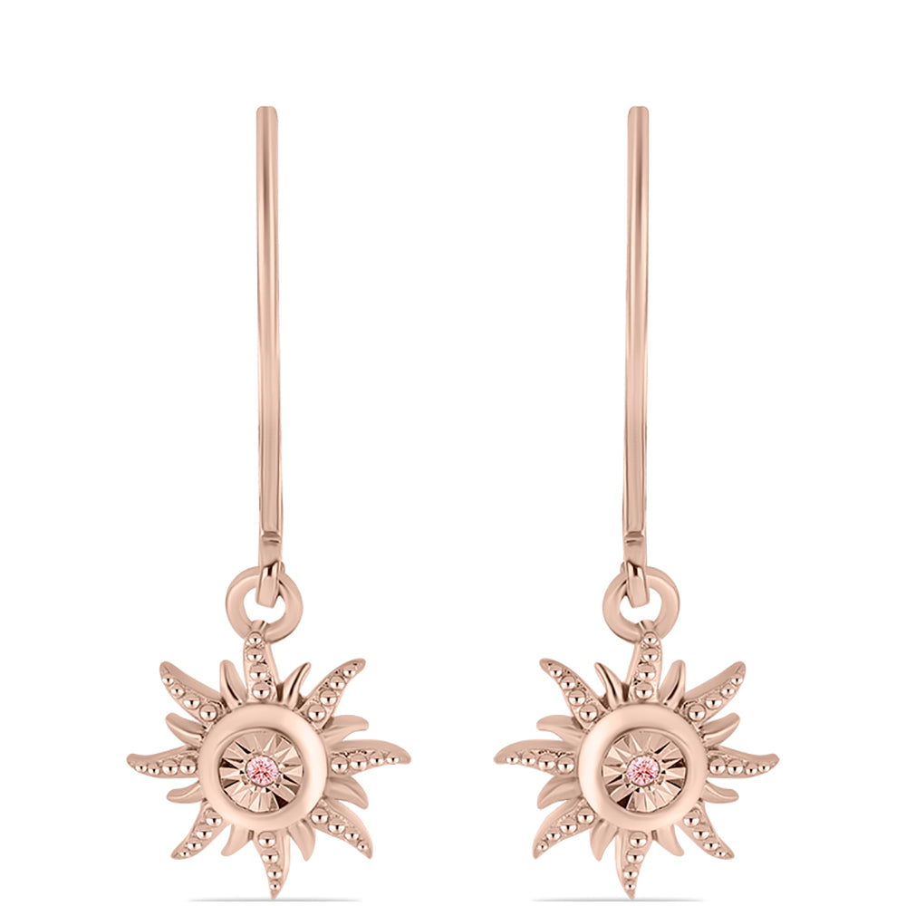 Cercei din Argint 925 Placat cu Aur Roz ( 2.15 grame ) cu Diamant Dansantor Roz 0.01 Carate