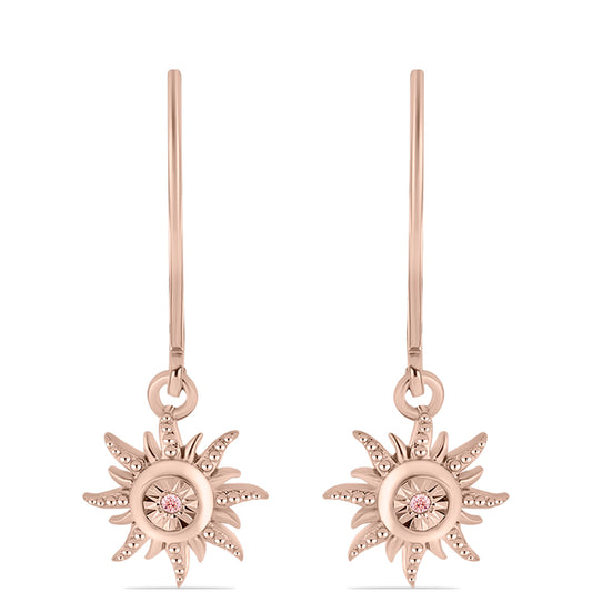 Cercei din Argint 925 Placat cu Aur Roz ( 2.15 grame ) cu Diamant Dansantor Roz 0.01 Carate