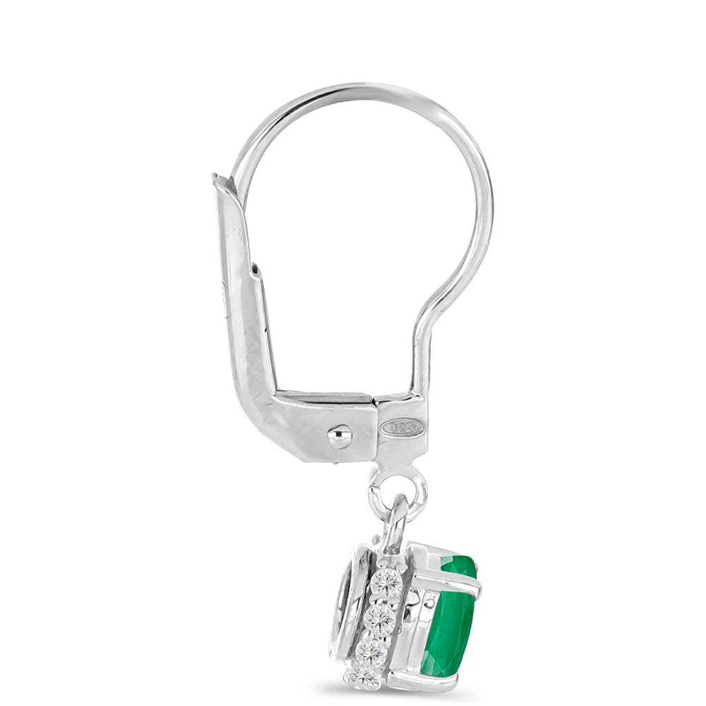 Cercei din Argint 925 ( 1.63 grame ) cu Smarald Brazilian și Topaz Alb 1.06 Carate 2 