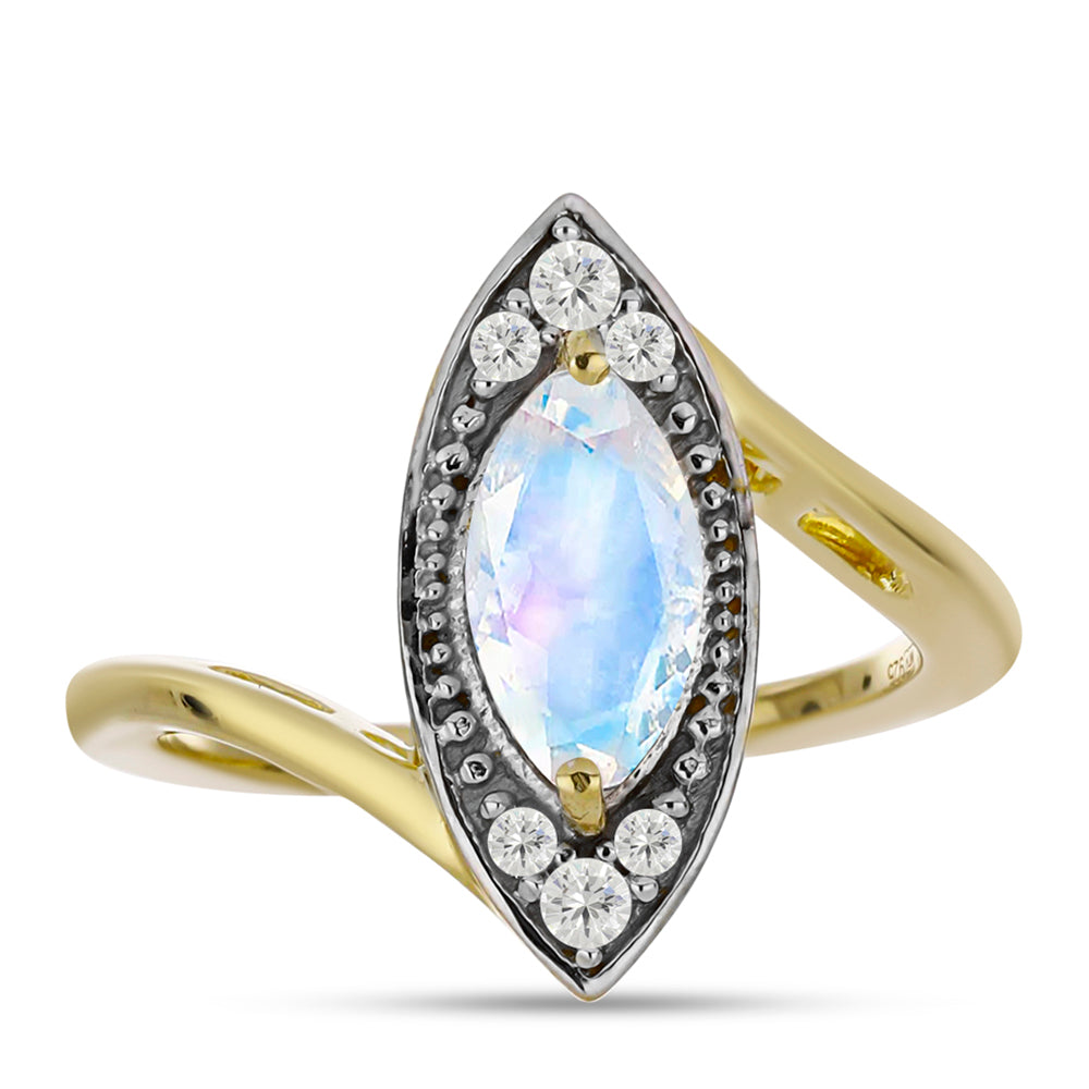 Inel din Argint 925 Placat cu Aur ( 2.9 grame ) cu Piatra Lunii Curcubeu și Topaz Alb 1.21 Carate