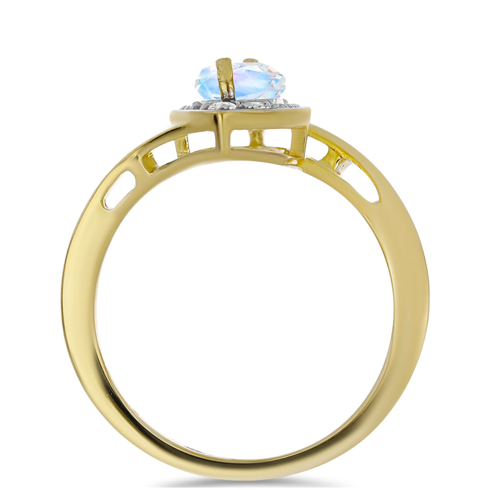 Inel din Argint 925 Placat cu Aur ( 2.9 grame ) cu Piatra Lunii Curcubeu și Topaz Alb 1.21 Carate 2 