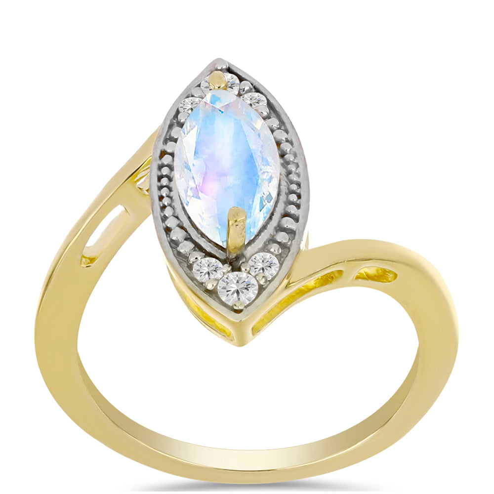 Inel din Argint 925 Placat cu Aur ( 2.9 grame ) cu Piatra Lunii Curcubeu și Topaz Alb 1.21 Carate 3 