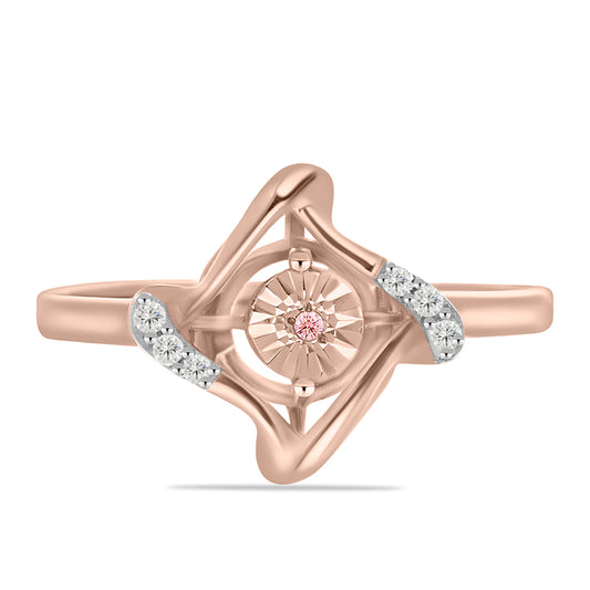 Inel din Argint 925 Placat cu Aur Roz ( 2.24 grame ) cu Diamant Dansantor Roz și Topaz Alb 0.06 Carate