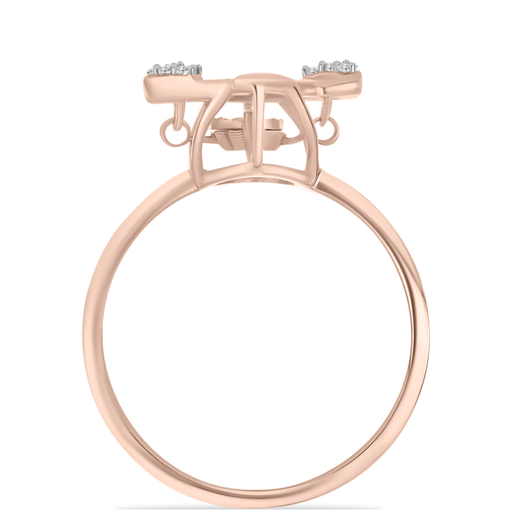 Inel din Argint 925 Placat cu Aur Roz ( 2.24 grame ) cu Diamant Dansantor Roz și Topaz Alb 0.06 Carate
