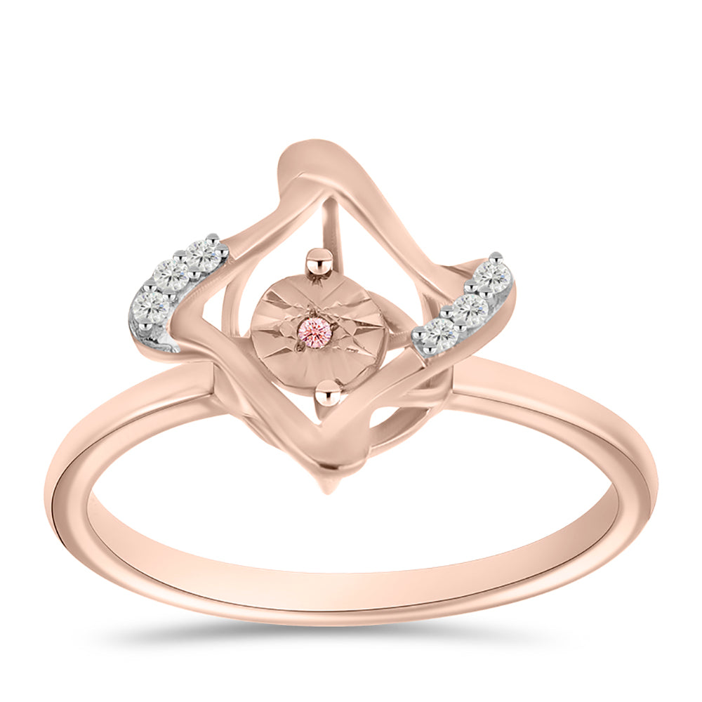 Inel din Argint 925 Placat cu Aur Roz ( 2.24 grame ) cu Diamant Dansantor Roz și Topaz Alb 0.06 Carate 3 