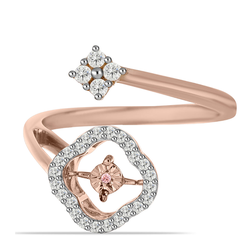 Inel din Argint 925 Placat cu Aur Roz ( 4.05 grame ) cu Diamant Dansantor Roz și Topaz Alb 0.35 Carate 1 