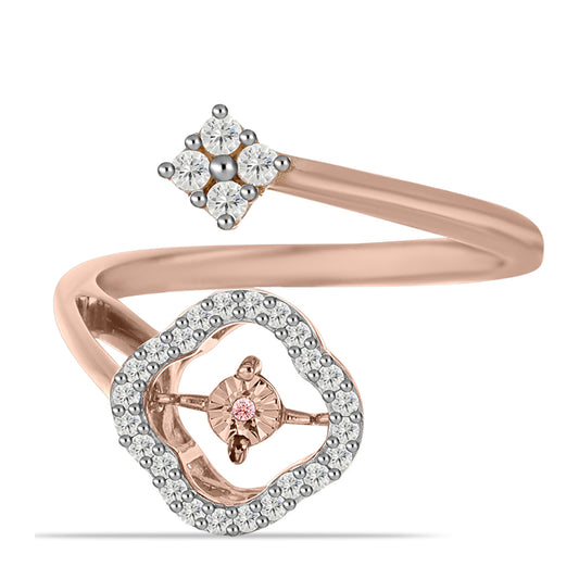 Inel din Argint 925 Placat cu Aur Roz ( 4.05 grame ) cu Diamant Dansantor Roz și Topaz Alb 0.35 Carate