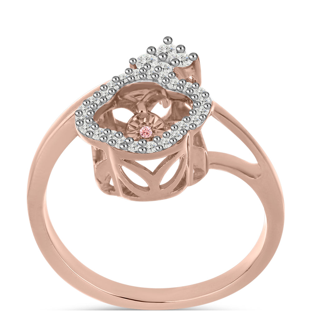 Inel din Argint 925 Placat cu Aur Roz ( 4.05 grame ) cu Diamant Dansantor Roz și Topaz Alb 0.35 Carate 3 