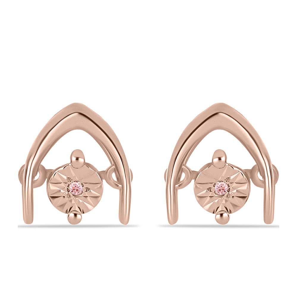 Cercei din Argint 925 Placat cu Aur Roz ( 1.63 grame ) cu Diamant Dansantor Roz 0.01 Carate 1 