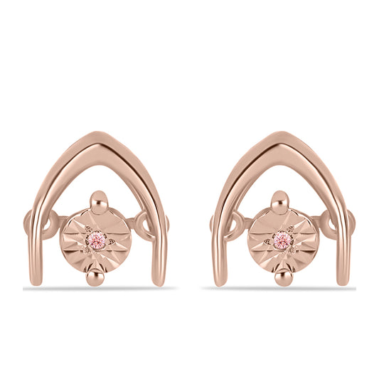 Cercei din Argint 925 Placat cu Aur Roz ( 1.63 grame ) cu Diamant Dansantor Roz 0.01 Carate