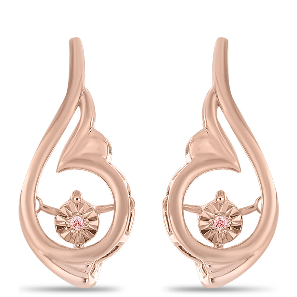 Cercei din Argint 925 Placat cu Aur Roz ( 4.52 grame ) cu Diamant Dansantor Roz 0.01 Carate 1 