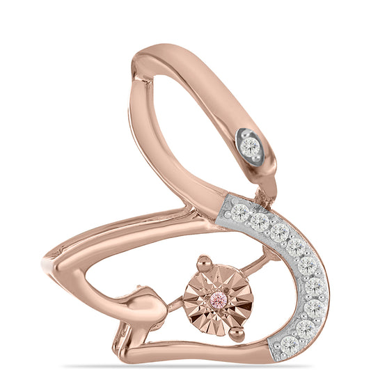 Pandantiv din Argint 925 Placat cu Aur Roz ( 2.05 grame ) cu Diamant Dansantor Roz și Topaz Alb 0.1 Carate