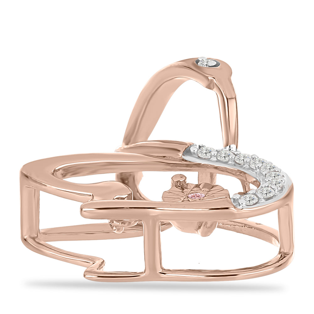 Pandantiv din Argint 925 Placat cu Aur Roz ( 2.05 grame ) cu Diamant Dansantor Roz și Topaz Alb 0.1 Carate 2 