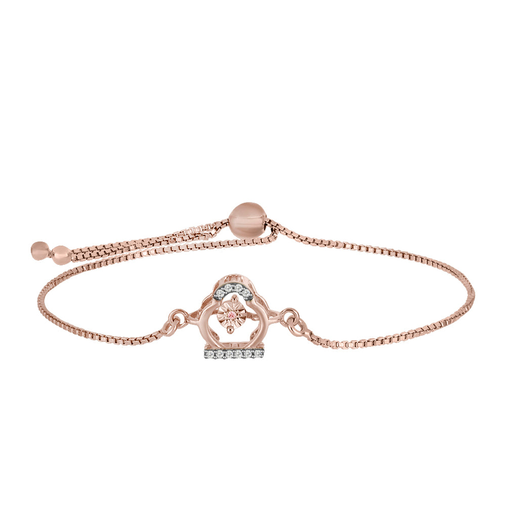 Brățară din Argint 925 Placat cu Aur Roz ( 3.07 grame ) cu Diamant Dansantor Roz și Topaz Alb 0.08 Carate 1 