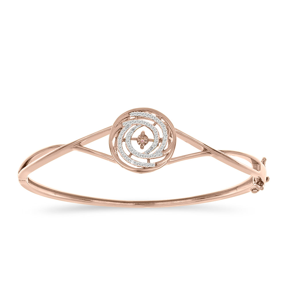 Brățară din Argint 925 Placat cu Aur Roz ( 14.43 grame ) cu Diamant Dansantor Roz și Topaz Alb 0.4 Carate 2 