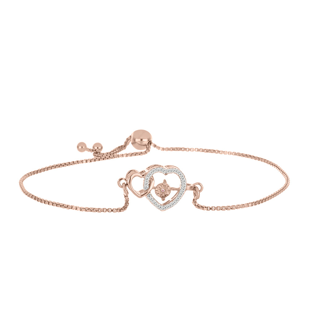 Brățară din Argint 925 Placat cu Aur Roz ( 3.16 grame ) cu Diamant Dansantor Roz și Topaz Alb 0.15 Carate 1 