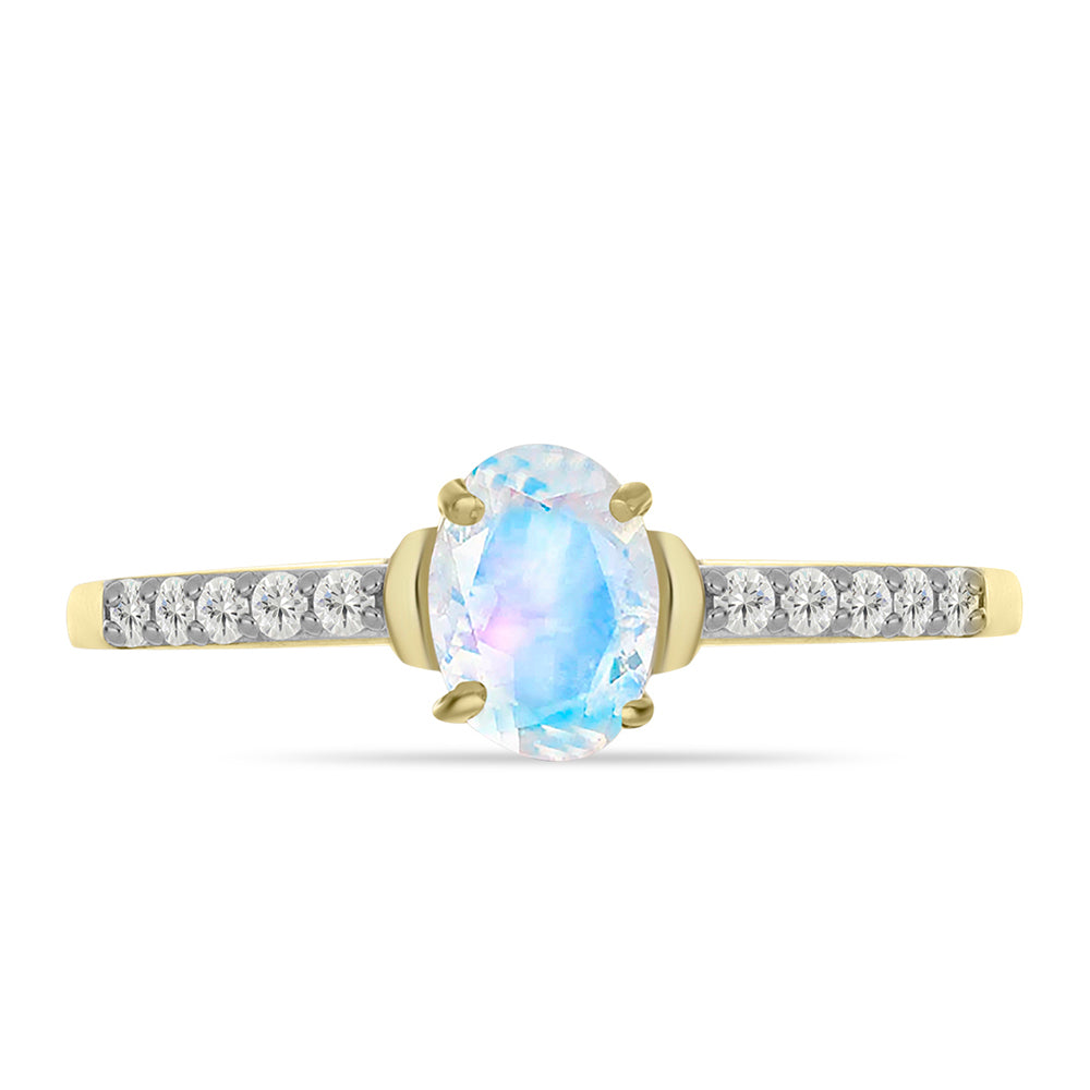 Inel din Argint 925 Placat cu Aur ( 2.12 grame ) cu Piatra Lunii Curcubeu și Topaz Alb 0.94 Carate 1 