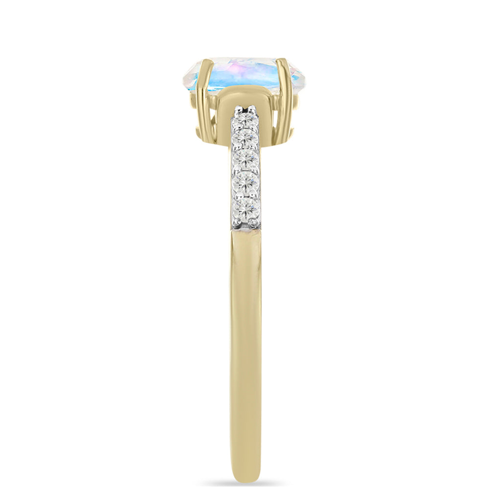 Inel din Argint 925 Placat cu Aur ( 2.12 grame ) cu Piatra Lunii Curcubeu și Topaz Alb 0.94 Carate 4 