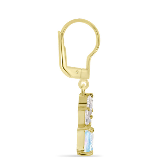 Cercei din Argint 925 Placat cu Aur ( 2.79 grame ) cu Piatra Lunii Curcubeu și Topaz Alb 3.12 Carate
