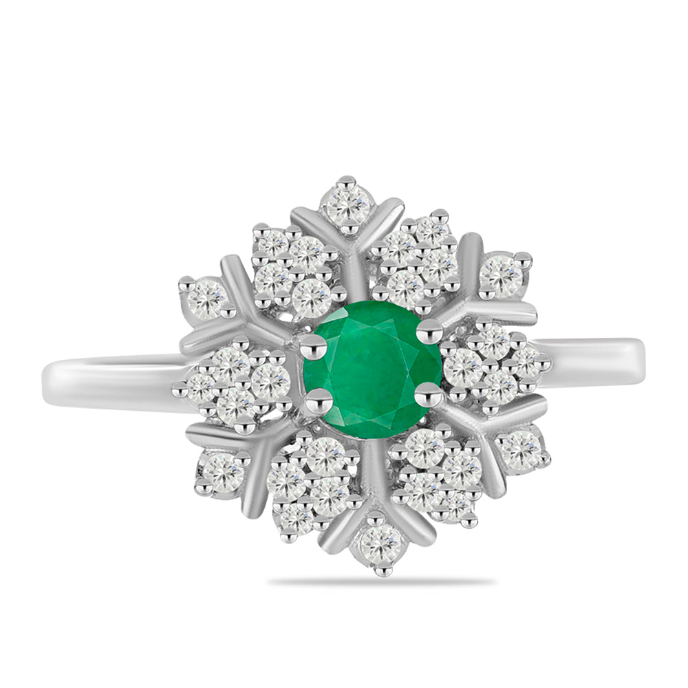 Inel din Argint 925 ( 3.71 grame ) cu Smarald Brazilian și Topaz Alb 0.89 Carate 1 