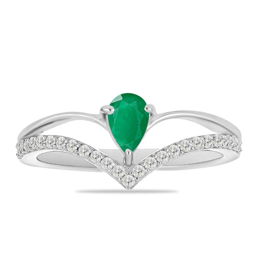 Inel din Argint 925 ( 2.58 grame ) cu Smarald Brazilian și Topaz Alb 0.56 Carate 1 