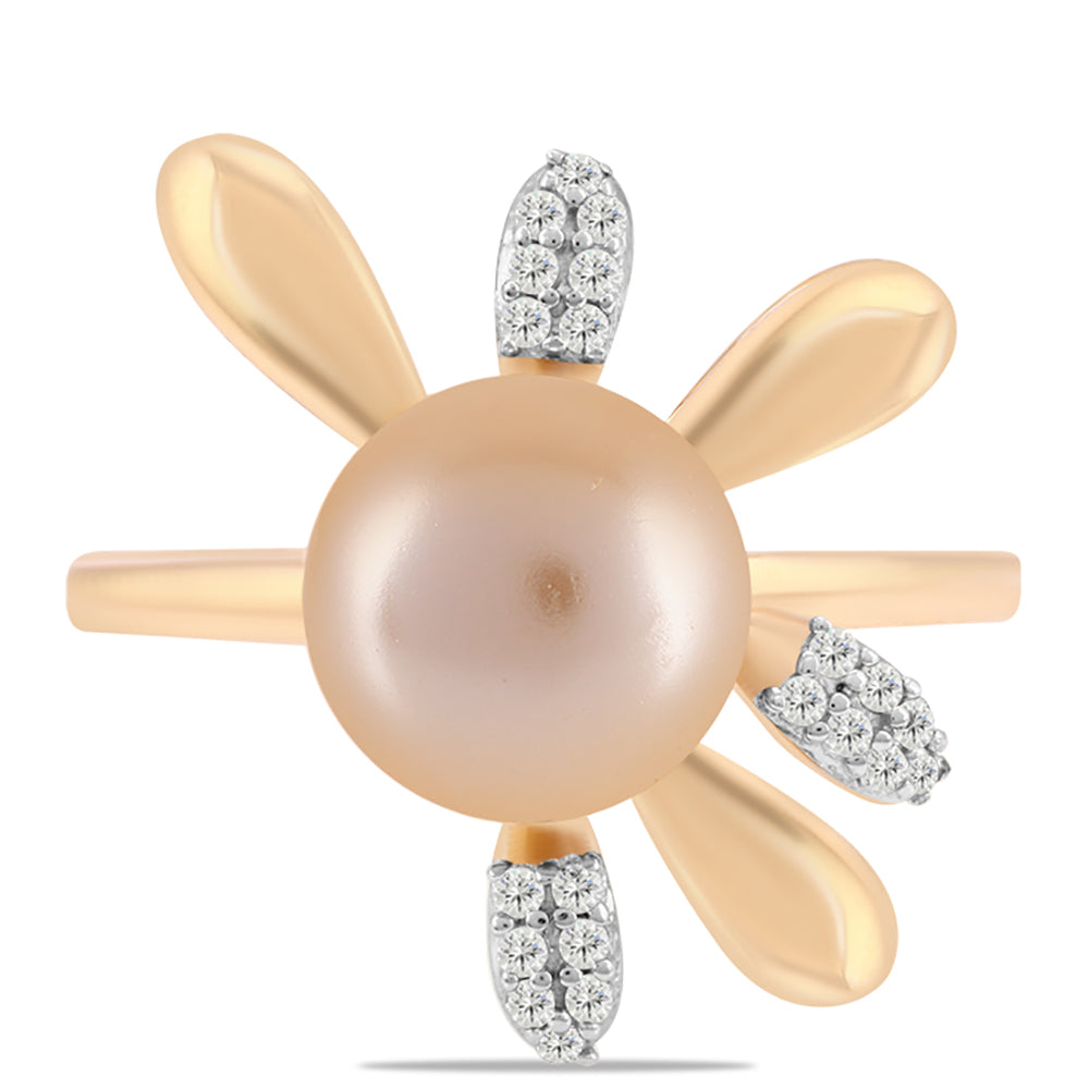 Inel din Argint 925 Placat cu Aur ( 3.75 grame ) cu Perlă de Apă Dulce culoare Aurie și Topaz Alb 4.77 Carate 1 