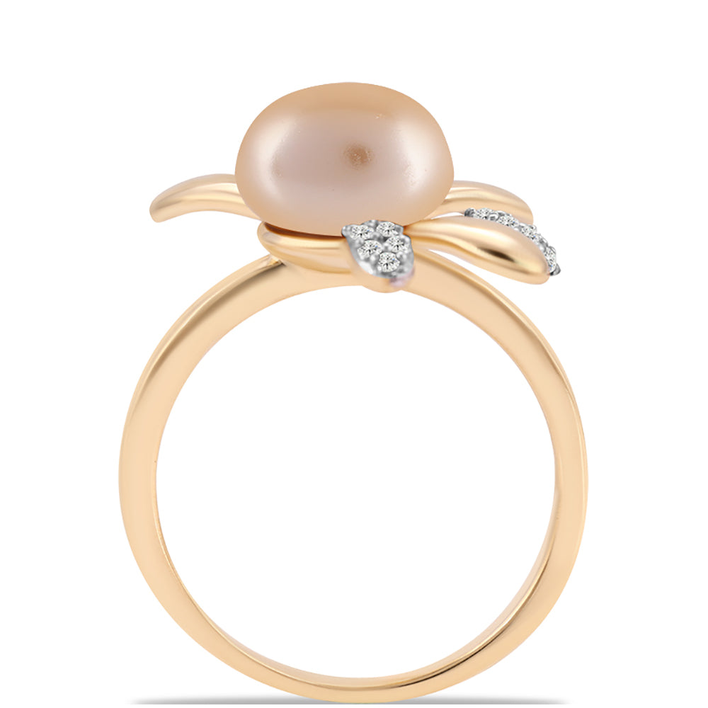 Inel din Argint 925 Placat cu Aur ( 3.75 grame ) cu Perlă de Apă Dulce culoare Aurie și Topaz Alb 4.77 Carate 2 