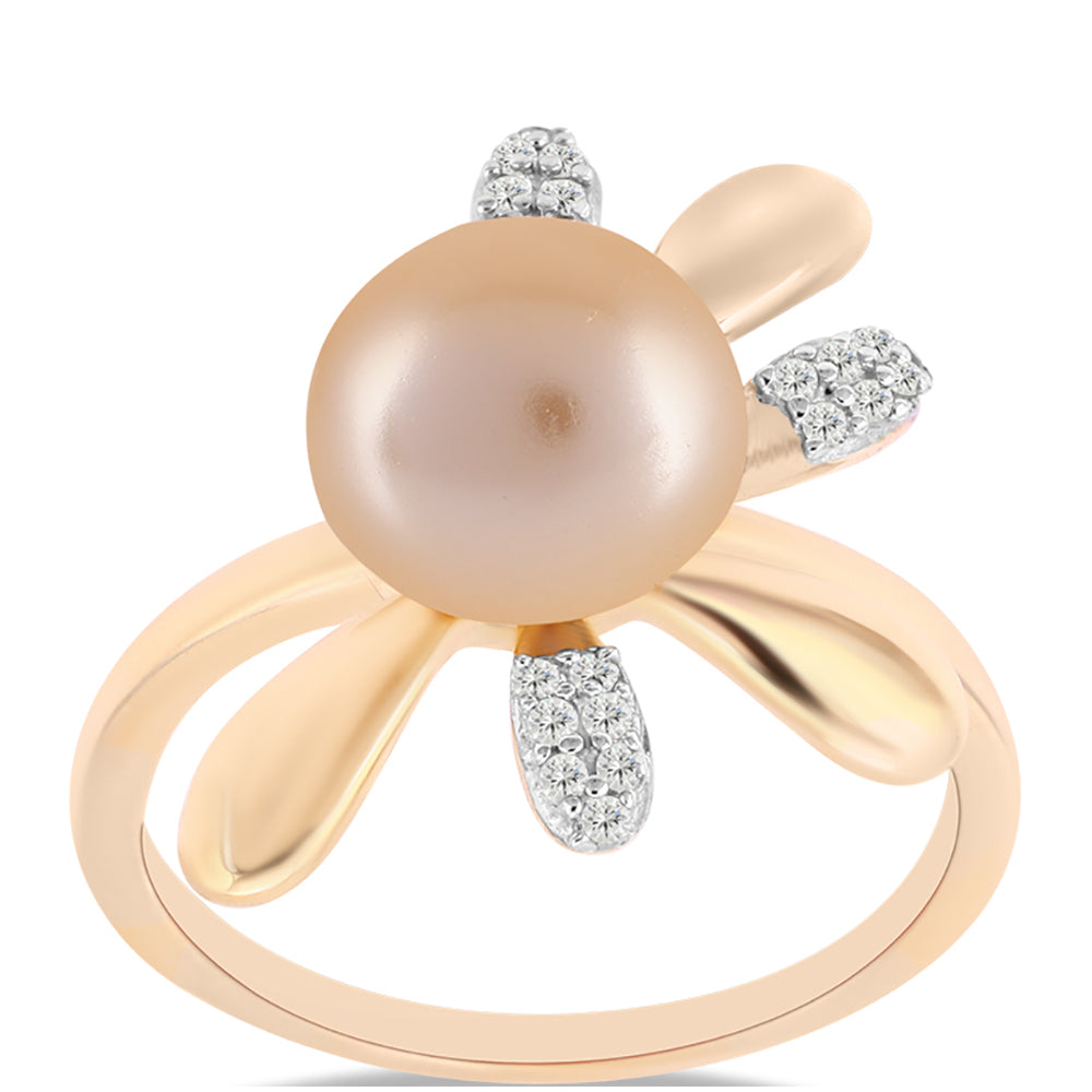 Inel din Argint 925 Placat cu Aur ( 3.75 grame ) cu Perlă de Apă Dulce culoare Aurie și Topaz Alb 4.77 Carate 3 